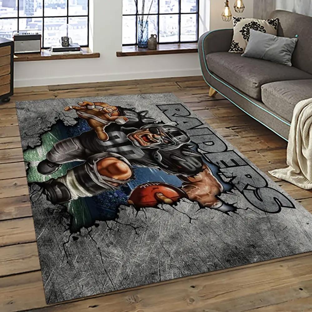 Nfl las vegas raiders football team logo sport carpet rectangle area rug for living room lvrd56 Rectangle Rug