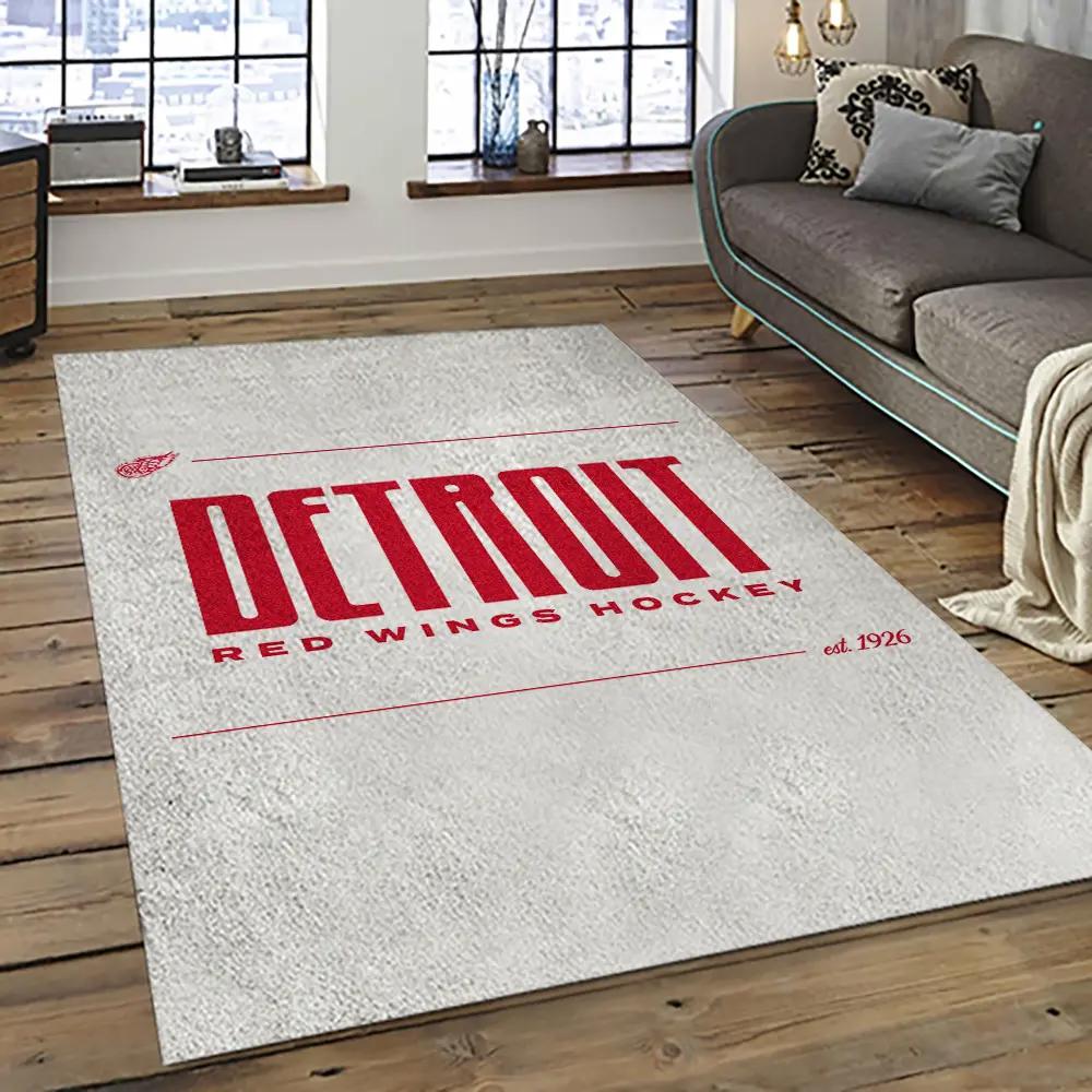 Nhl detroit red wings hockey team logo sport carpet rectangle area rug for living room drw46 Rectangle Rug