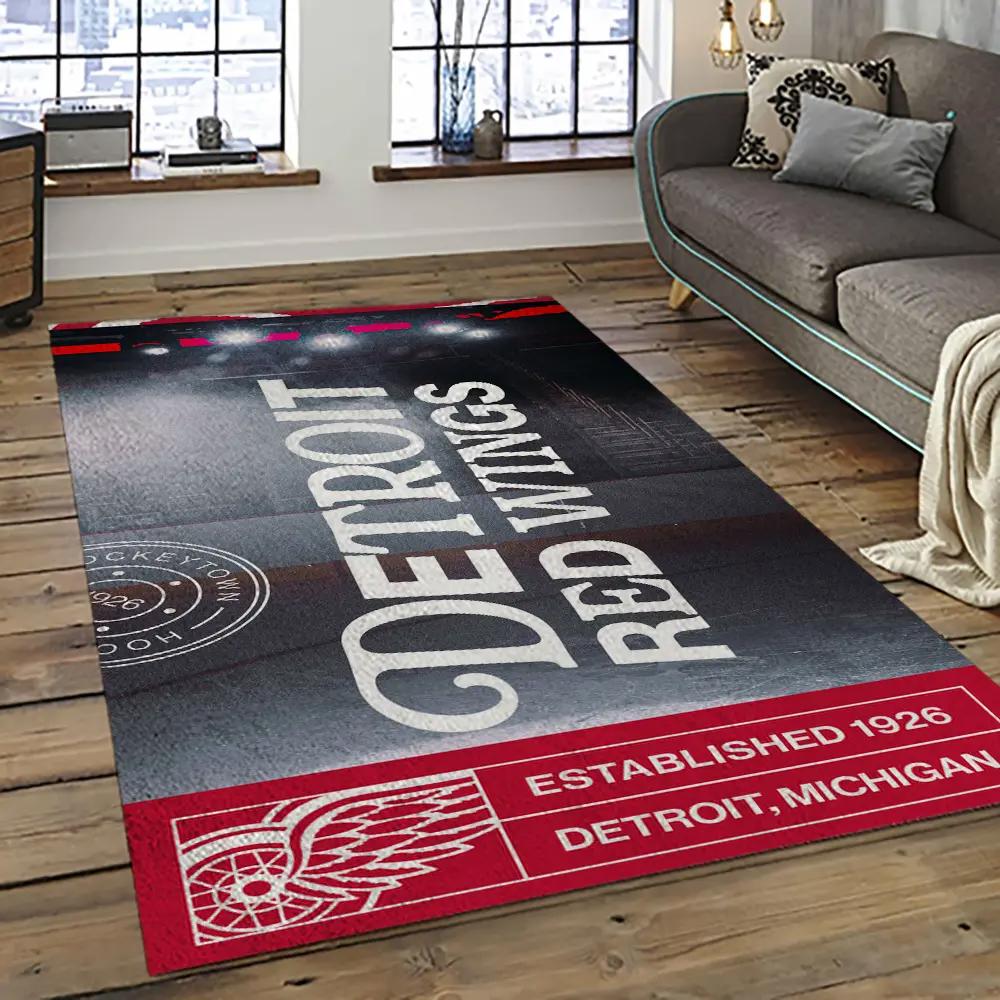 Nhl detroit red wings hockey team logo sport carpet rectangle area rug for living room drw53 Rectangle Rug