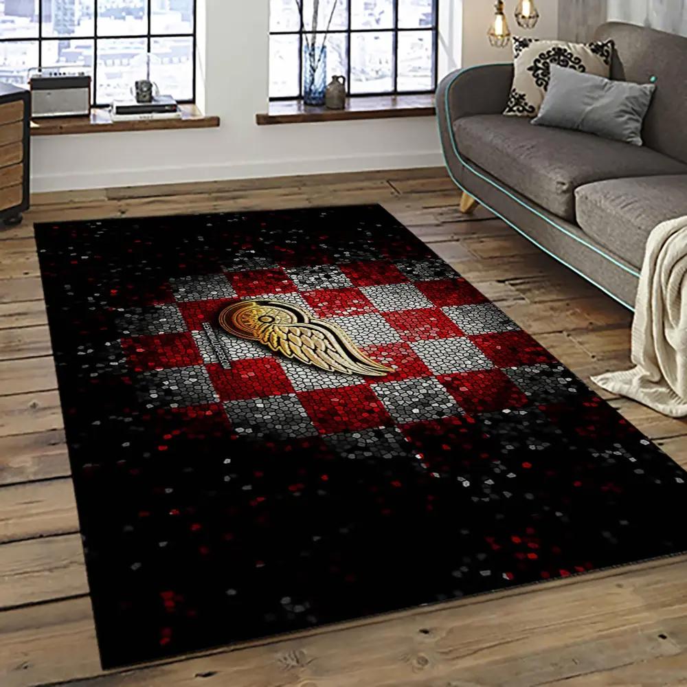 Nhl detroit red wings hockey team logo sport carpet rectangle area rug for living room drw76 Rectangle Rug