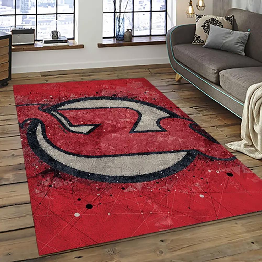 Nhl new jersey devils hockey team logo sport carpet rectangle area rug for living room njd33 Rectangle Rug
