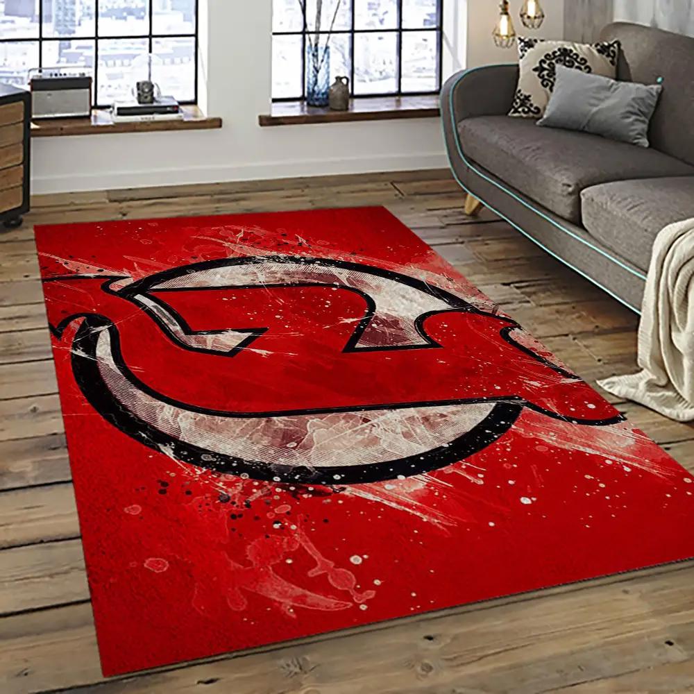 Nhl new jersey devils hockey team logo sport carpet rectangle area rug for living room njd35 Rectangle Rug