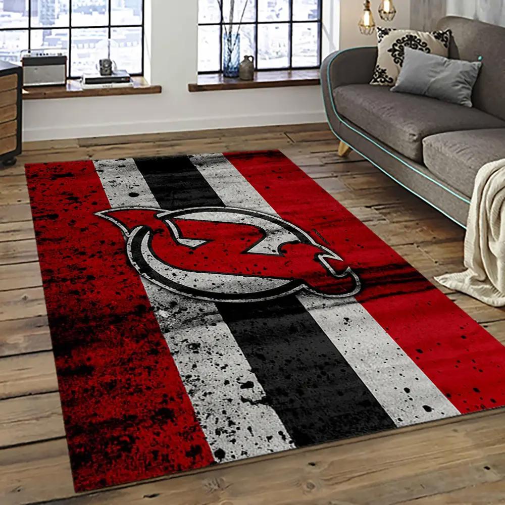 Nhl new jersey devils hockey team logo sport carpet rectangle area rug for living room njd38 Rectangle Rug