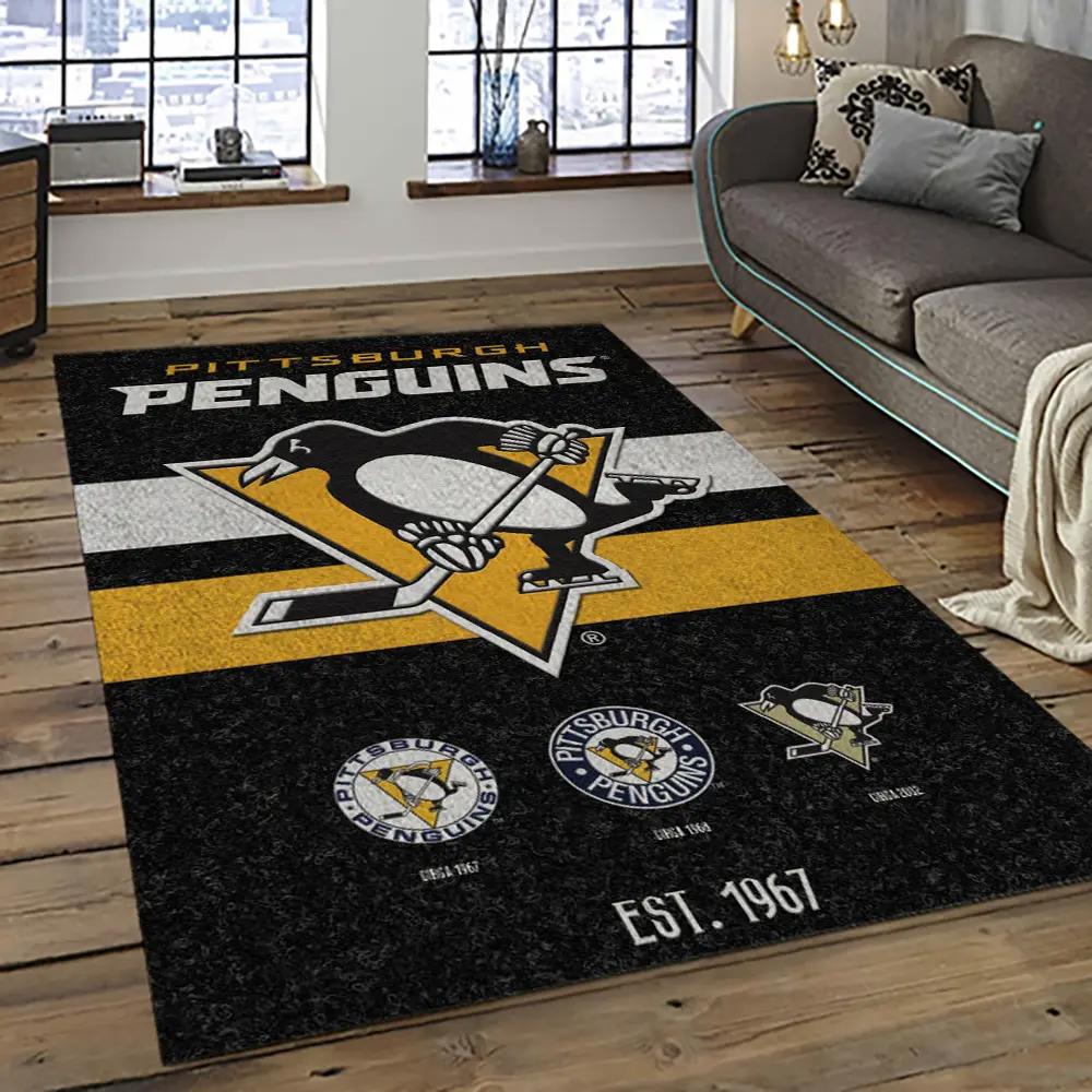 Nhl pittsburgh penguins hockey team logo sport carpet rectangle area rug for living room pp27 Rectangle Rug