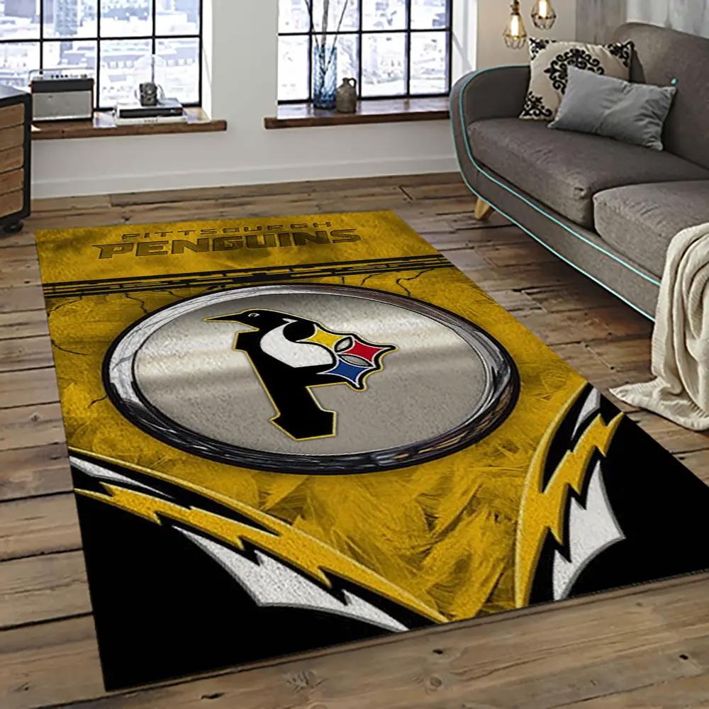 Nhl pittsburgh penguins hockey team logo sport carpet rectangle area rug for living room pp47 Rectangle Rug