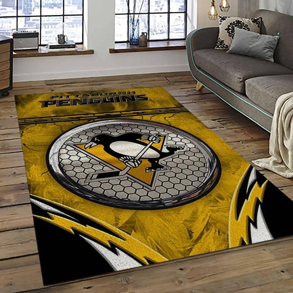 Nhl pittsburgh penguins hockey team logo sport carpet rectangle area rug for living room pp60 Rectangle Rug