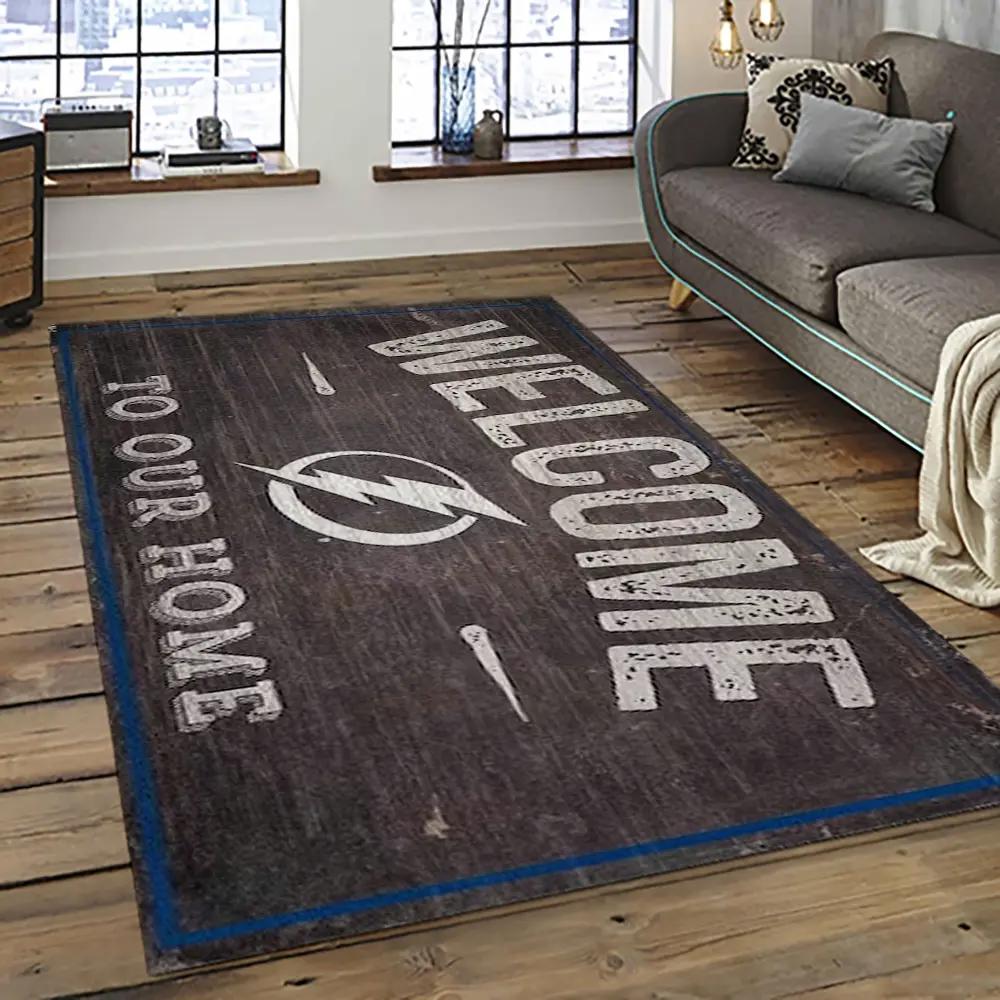 Nhl tampa bay lightning hockey team logo sport carpet rectangle area rug for living room tbl13 Rectangle Rug