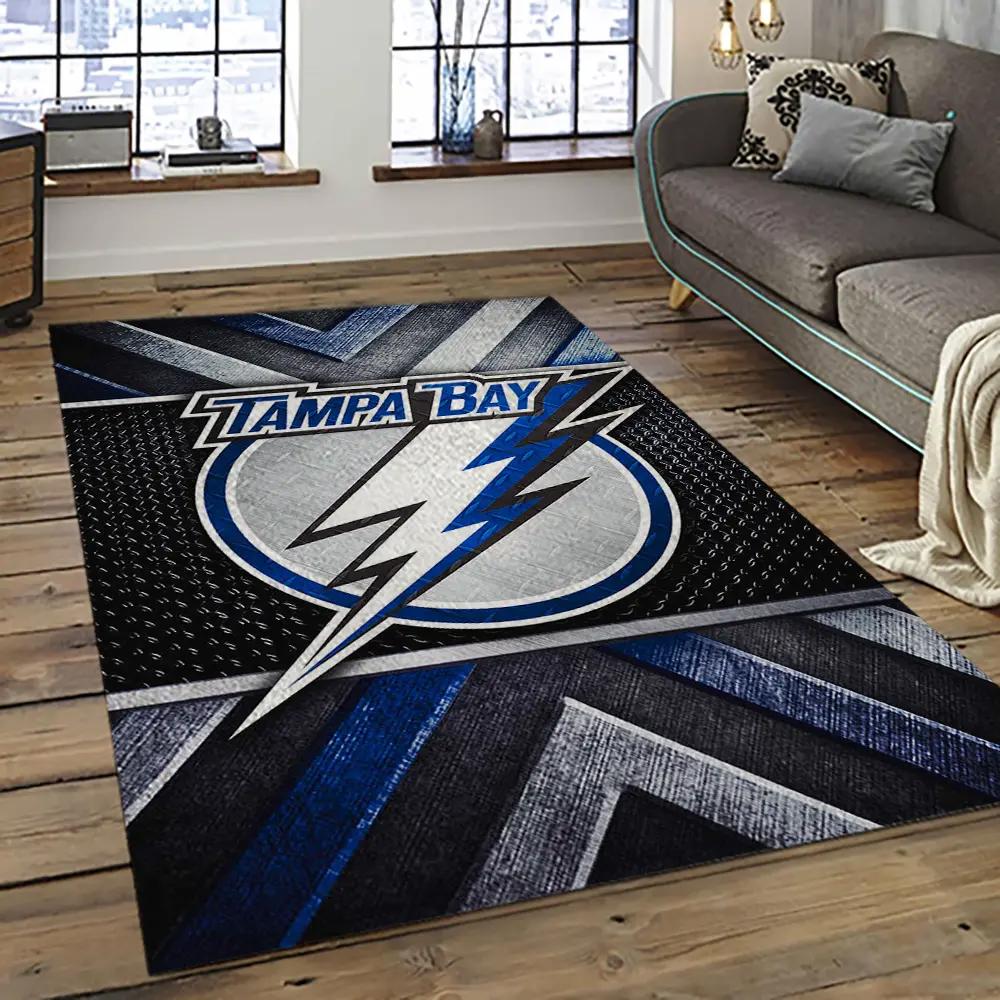Nhl tampa bay lightning hockey team logo sport carpet rectangle area rug for living room tbl17 Rectangle Rug