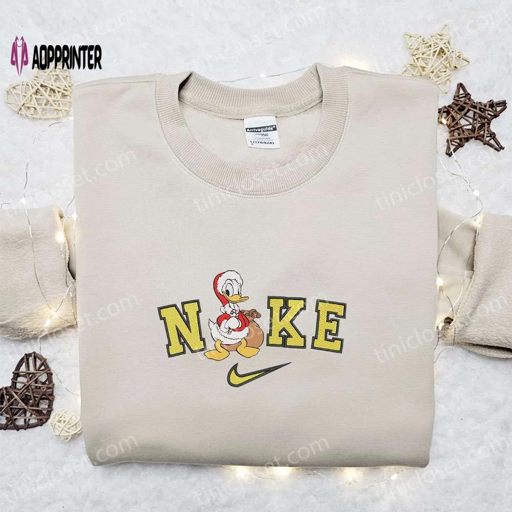 Nike christmas x donald duck santa sweatshirt: disney movie embroidered shirt best gift ideas Embroidered Shirt