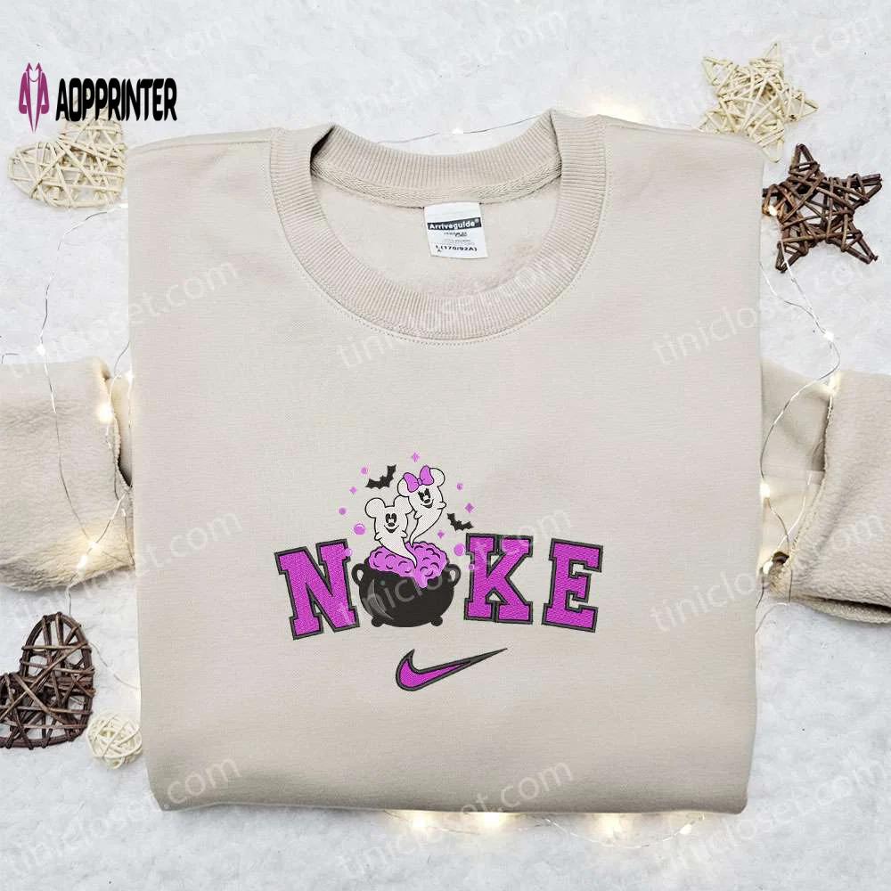 Nike halloween x mickey & minnie ghost sweatshirt: best disney characters embroidered shirt perfect halloween gift Embroidered Shirt