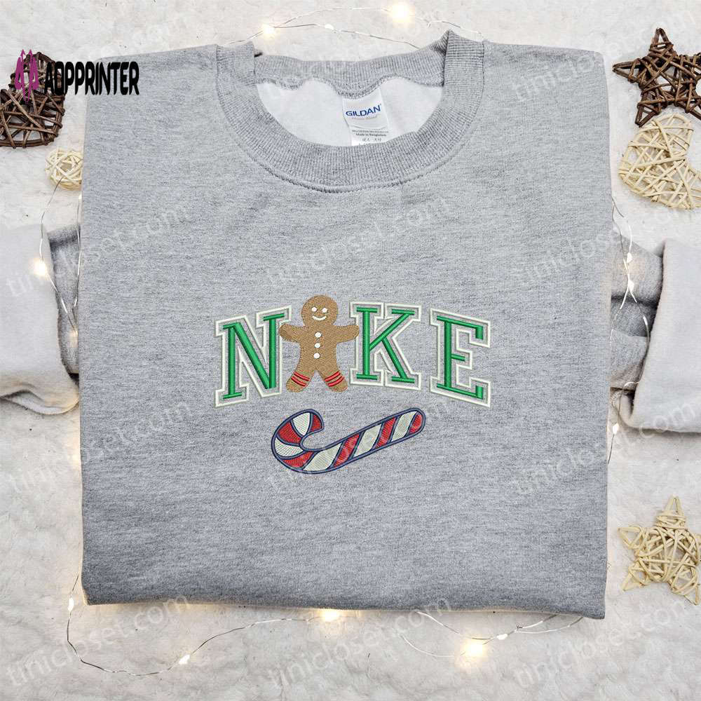Nike inspired gingerbread xmas embroidered tshirt: best christmas gift ideas Embroidered Shirt