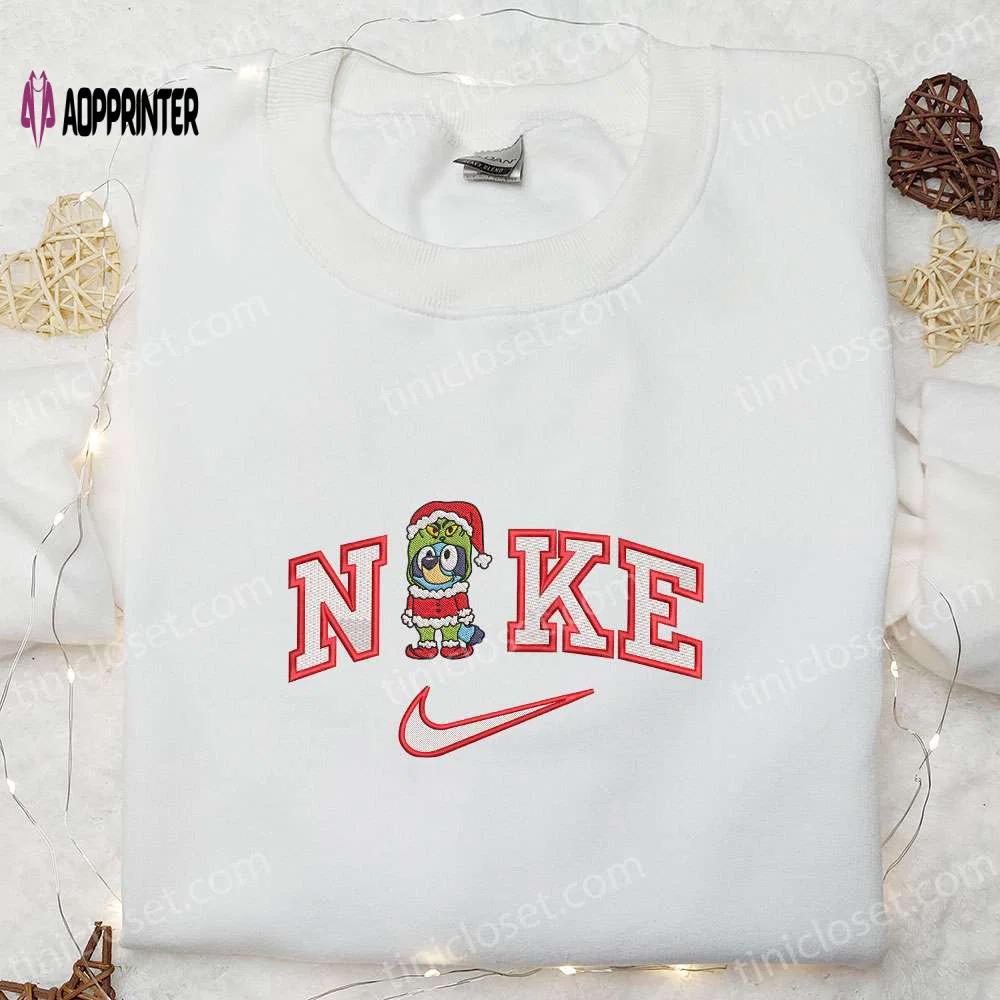 Nike x bluey grinch cosplay shirt & cartoon hoodie: perfect christmas gift ideas Embroidered Shirt