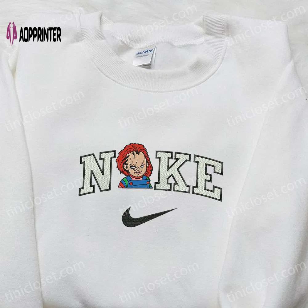 Nike x chucky halloween embroidered sweatshirt – best horror movie characters hoodie perfect halloween gift for family Embroidered Shirt