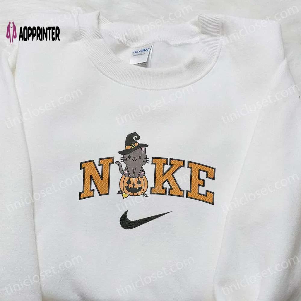Nike x cute cat pumpkin halloween hoodie sweatshirt & t-shirt: embroidered spirit halloween apparel Embroidered Shirt