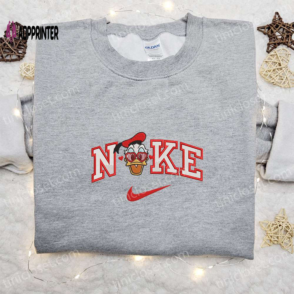 Nike x donald duck heart glasses shirt & disney characters hoodie: perfect valentine’s day gift ideas Embroidered Shirt