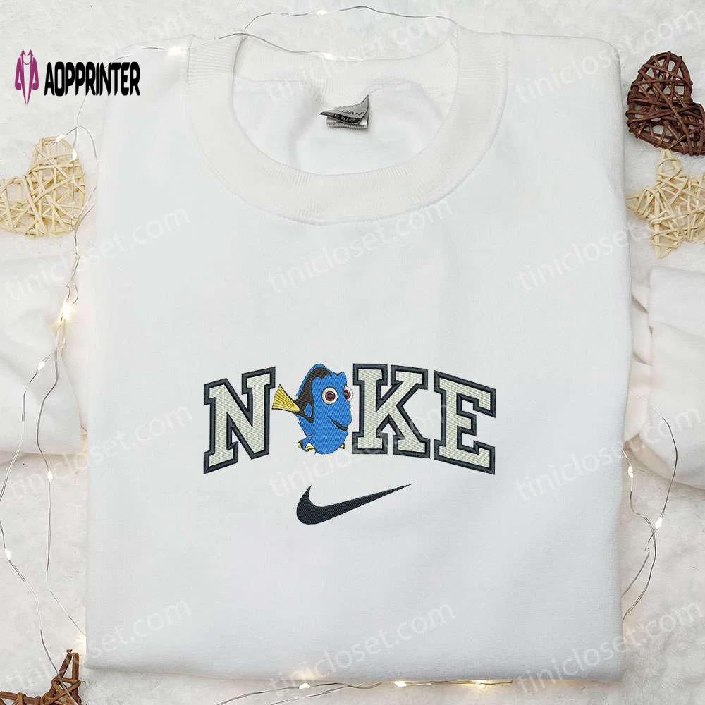 Nike x dory embroidered t-shirt & finding dory disney hoodie – unique nike inspired embroidery Embroidered Shirt