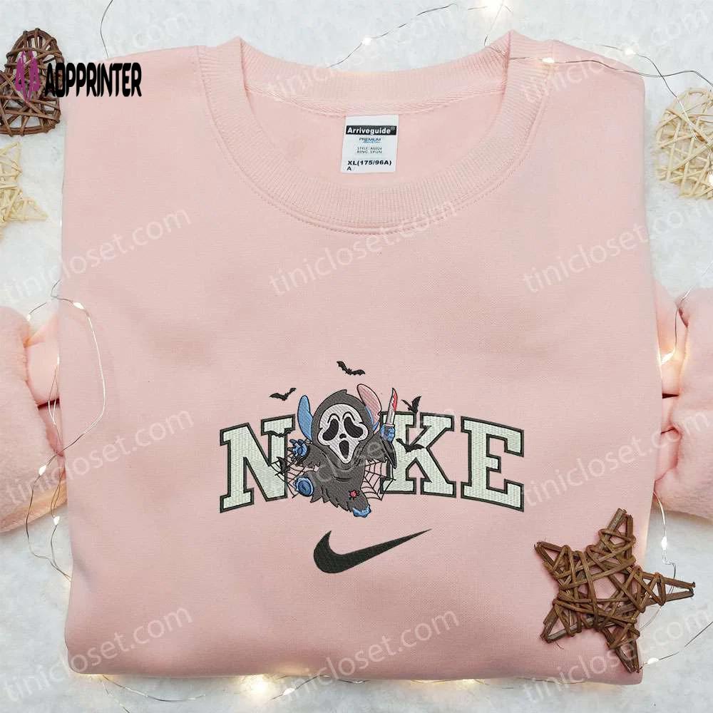 Nike x ghostface stitch embroidered sweatshirt & t-shirt: halloween inspired hoodie Embroidered Shirt