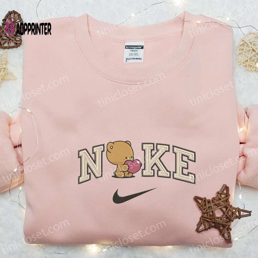 Nike x mocha bear love embroidered sweatshirt – milk and mocha cartoon shirt perfect valentine gift Embroidered Shirt