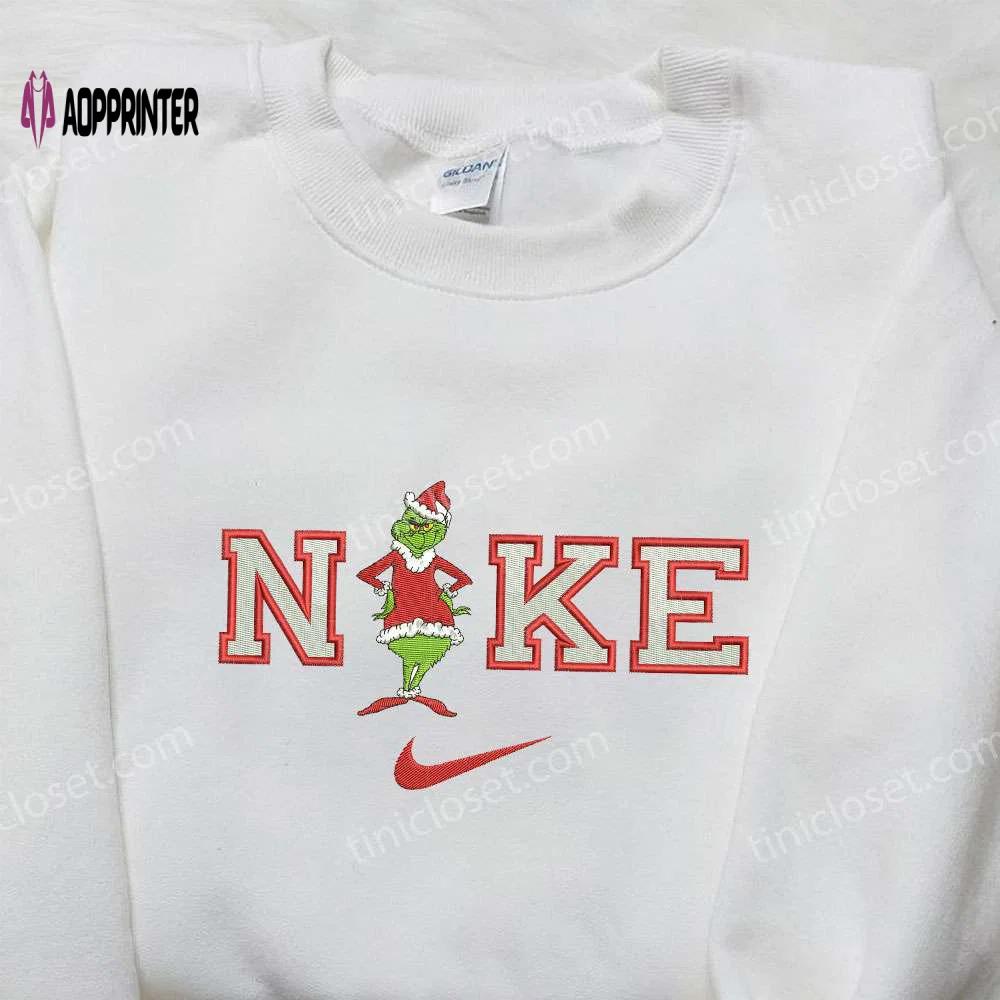 Nike x santa claus grinch embroidered shirt – best christmas gift for grinch fans Embroidered Shirt