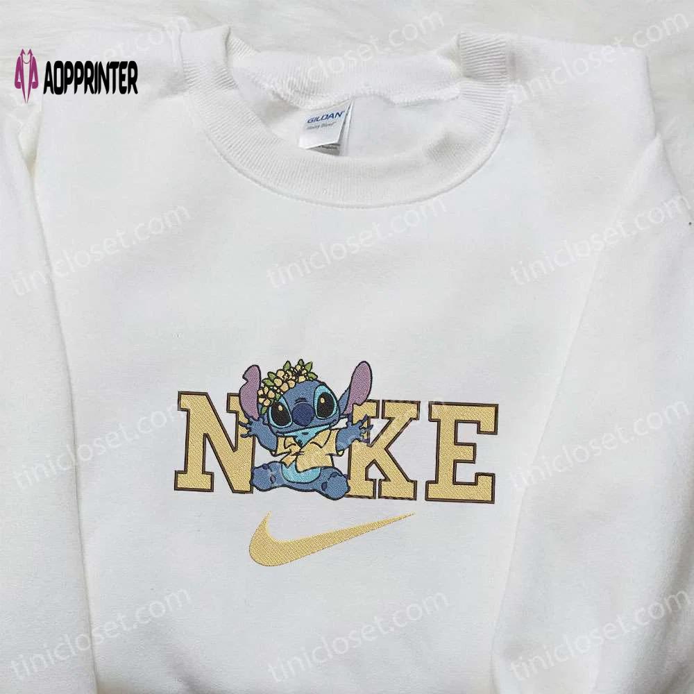 Nike x stitch flower crown embroidered sweatshirt – unique lilo and stitch hoodie perfect birthday gift Embroidered Shirt