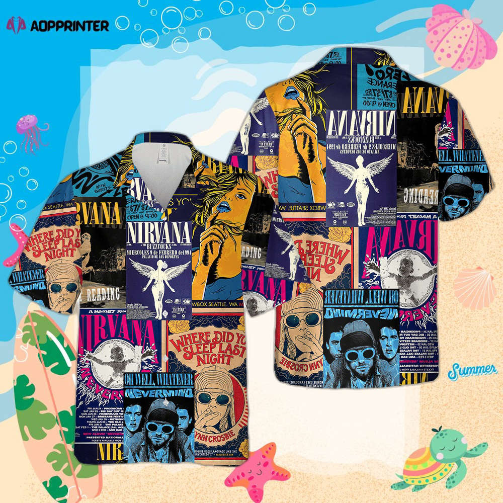 Nirvana merch posters collage cuban hawaiian shirt Hawaii Shirt