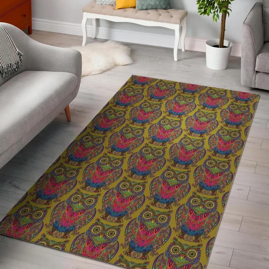 Ornamental owl print pattern area rug living room rug home decor Rectangle Rug
