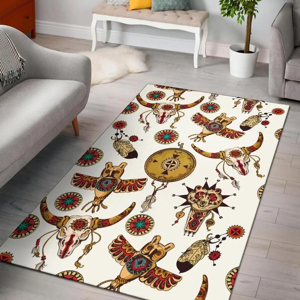 Owl bison pattern native american area rug living room rug home decor Rectangle Rug