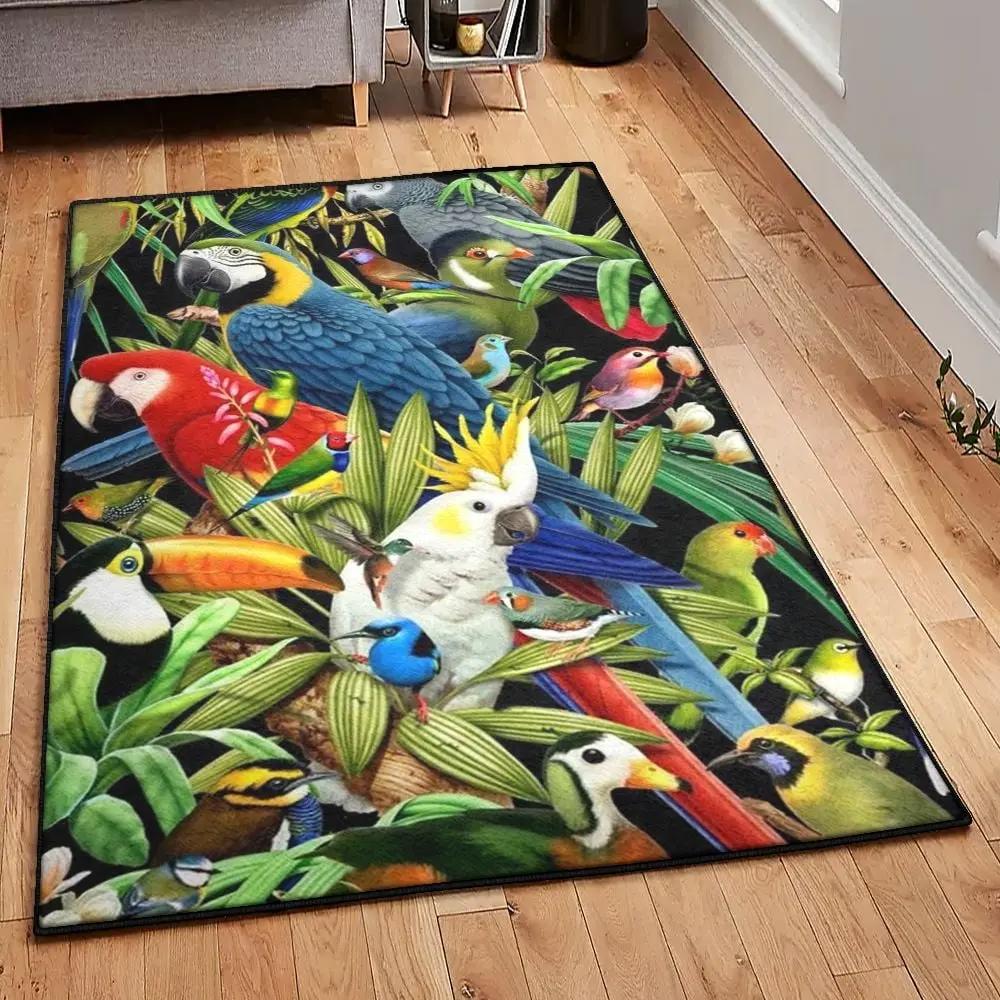 Parrot art living room rugs, parrot tropical rug Rectangle Rug