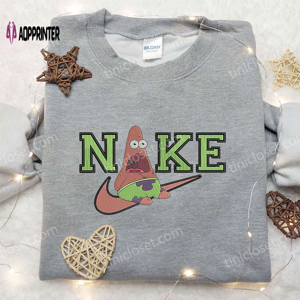 Patrick star x nike embroidered sweatshirt & spongebob 4d cartoon shirt – nike inspired apparel Embroidered Shirt