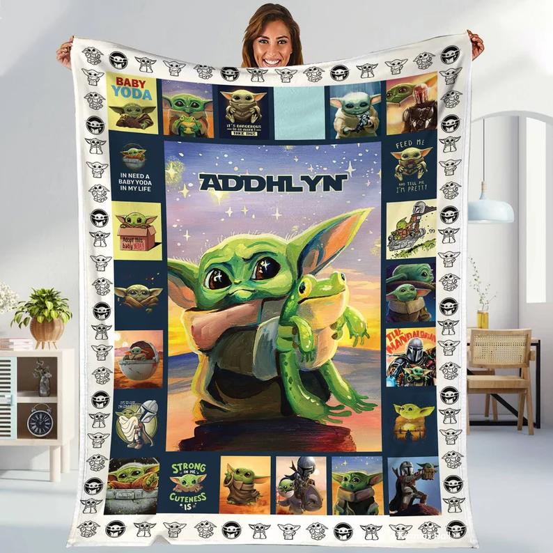 Personalized baby yoda grogu blanket baby yoda fleece blanket starwars blanket quilt mandalorian baby yoda gifts home bedding decor Quilt Blanket