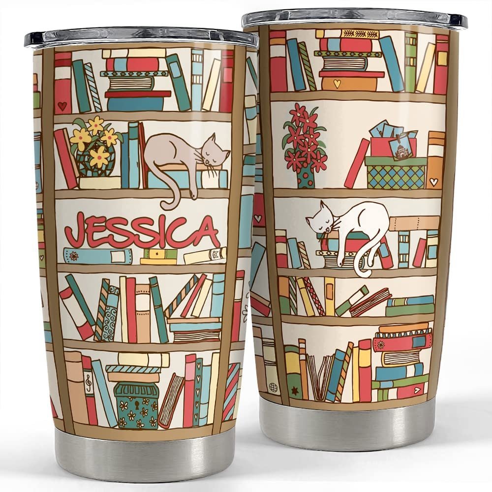 Personalized bookshelf tumbler creative cats and books for nurse women Personalized Tumbler