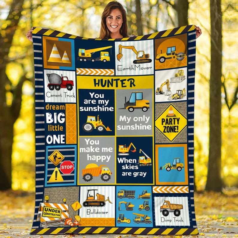 Personalized heavy equipment fleece blanket quilt construction vehicles fleece blanket gifts for son fleece quilt blanket Quilt Blanket