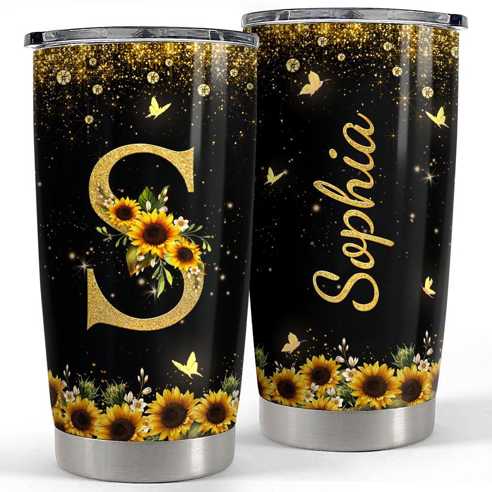Personalized initial tumbler with monogrammed letter sunflower Personalized Tumbler