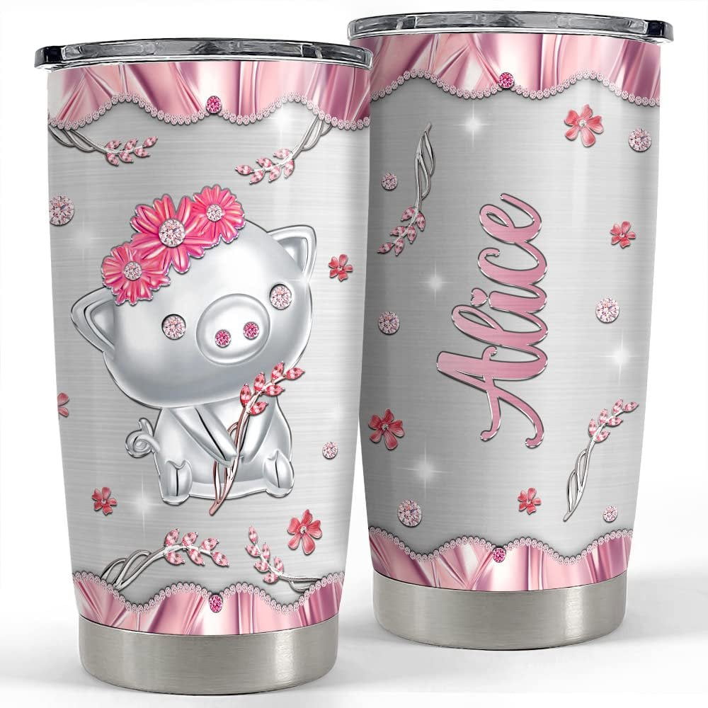 Personalized pig tumbler pink jewelry style cute gift for animal lover Personalized Tumbler