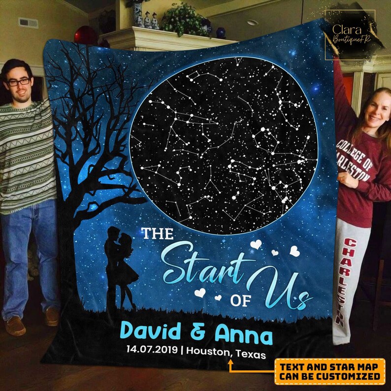 Personalized star map the start of us fleece blanket, mink sherpa blanket, couple blanket, star map blanket, wedding anniversary gift Quilt Blanket