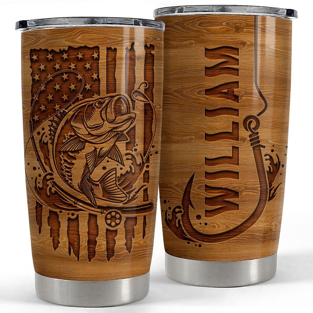 Personalized tumbler for fishing lover wood drawing Personalized Tumbler
