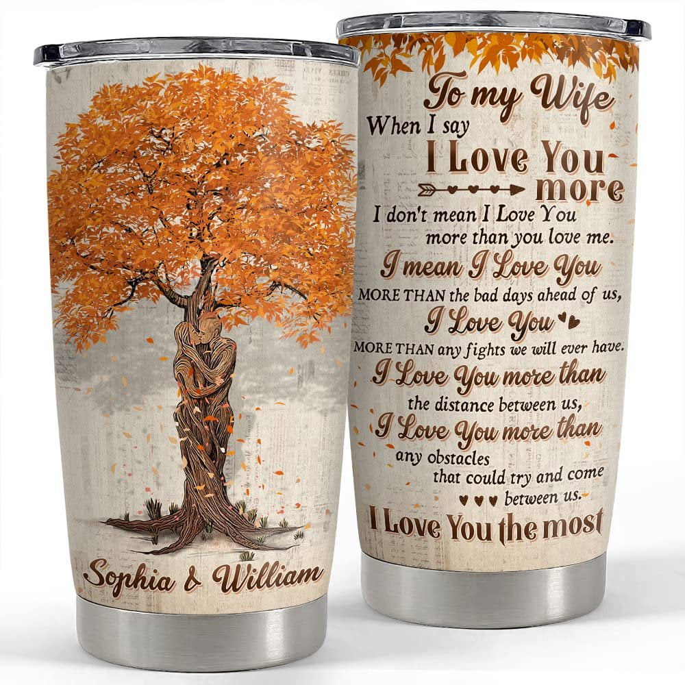 Personalized vintage couple fall tree tumblers to my wife from husband Personalized Tumbler