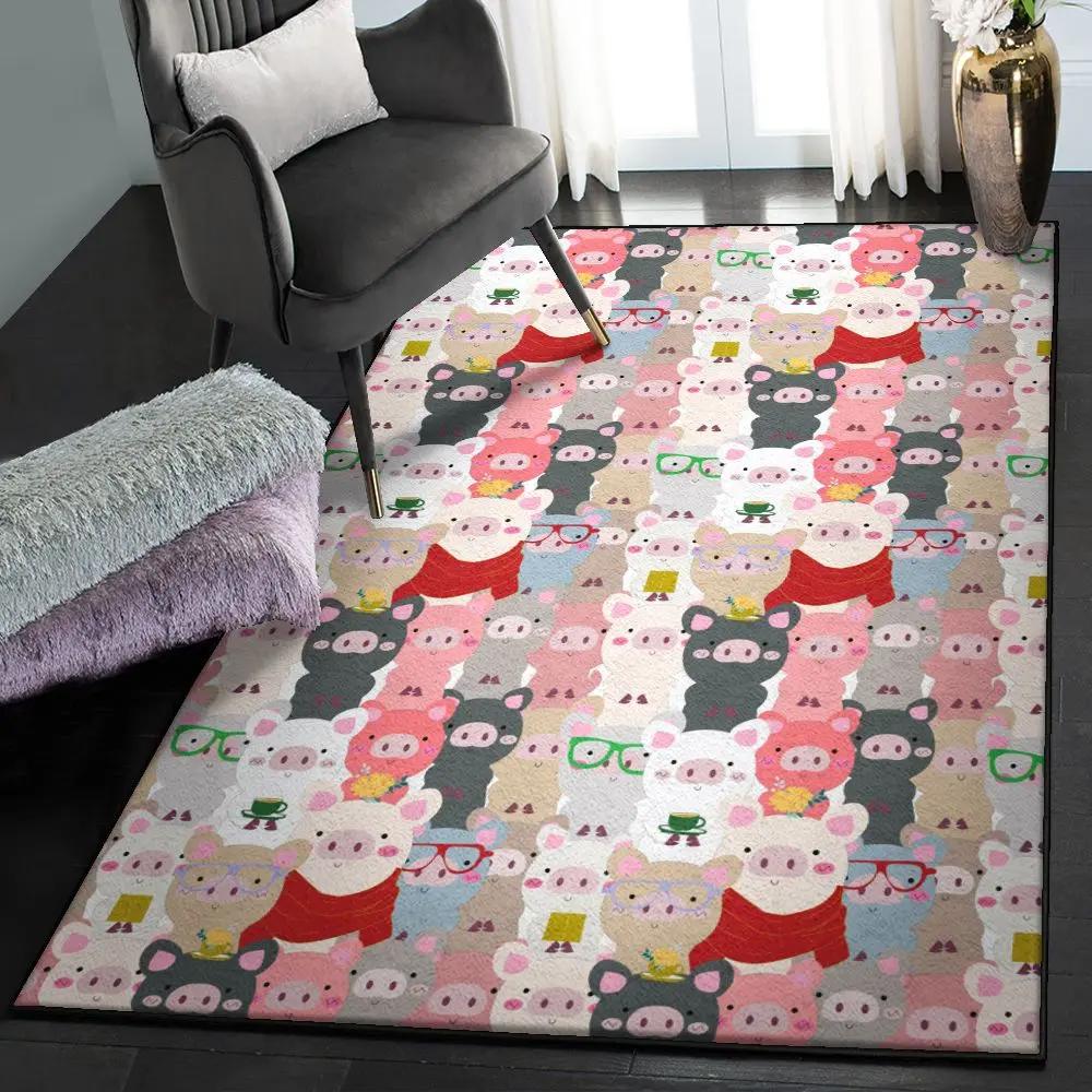 Pig dining room rug, pattern pig cute rug Rectangle Rug