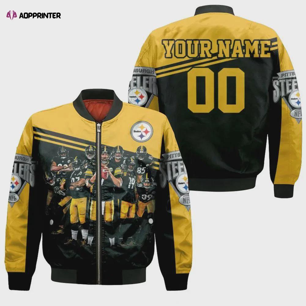 Pittsburgh steelers great players team personalized pattern bomber jacket – yellow Bomber Jacket