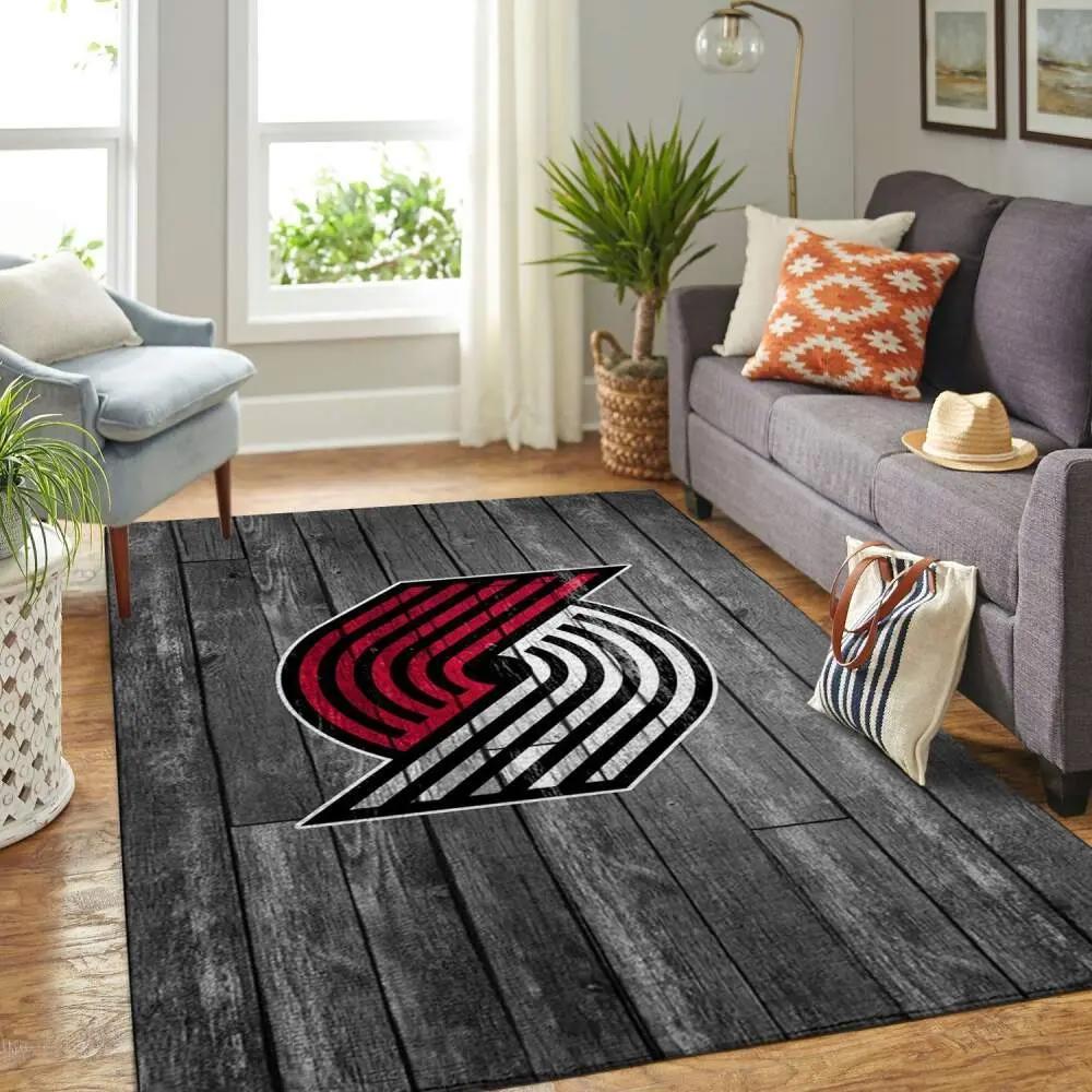 Portland trailblazers nba area rugs basketball living room carpet team logo wooden home rug regtangle carpet floor decor home decor Rectangle Rug