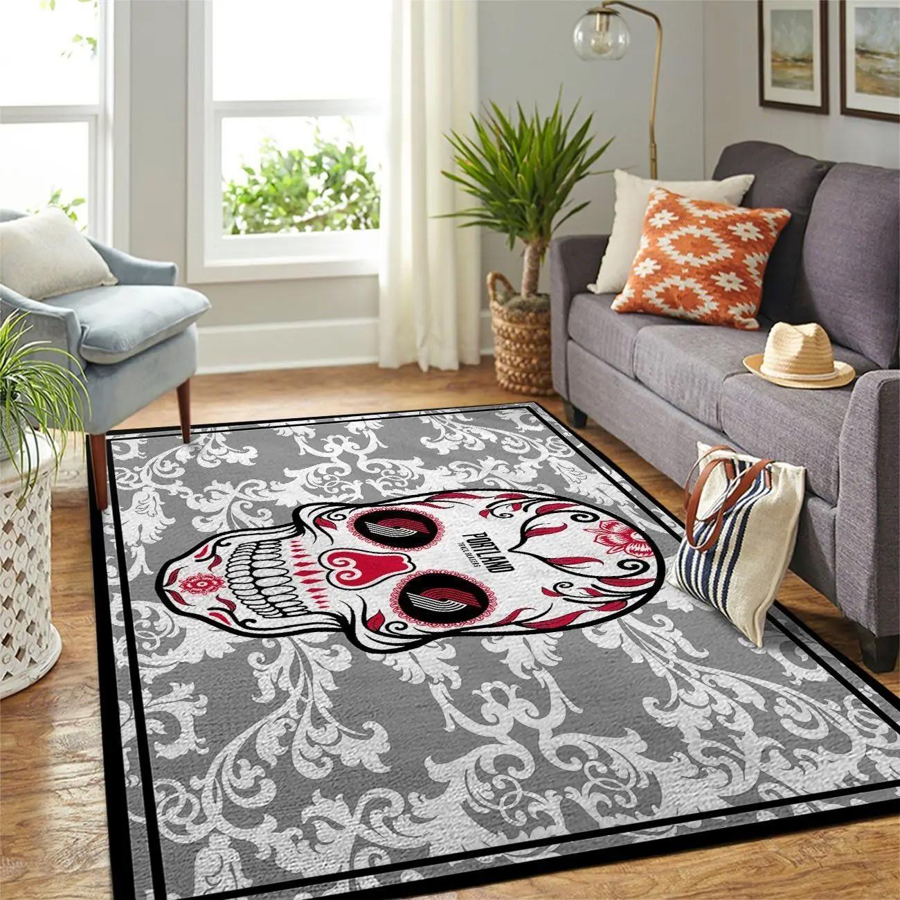 Portland trailblazers nba area rugs skull flower style living room carpet sports rug regtangle carpet floor decor home decor Rectangle Rug