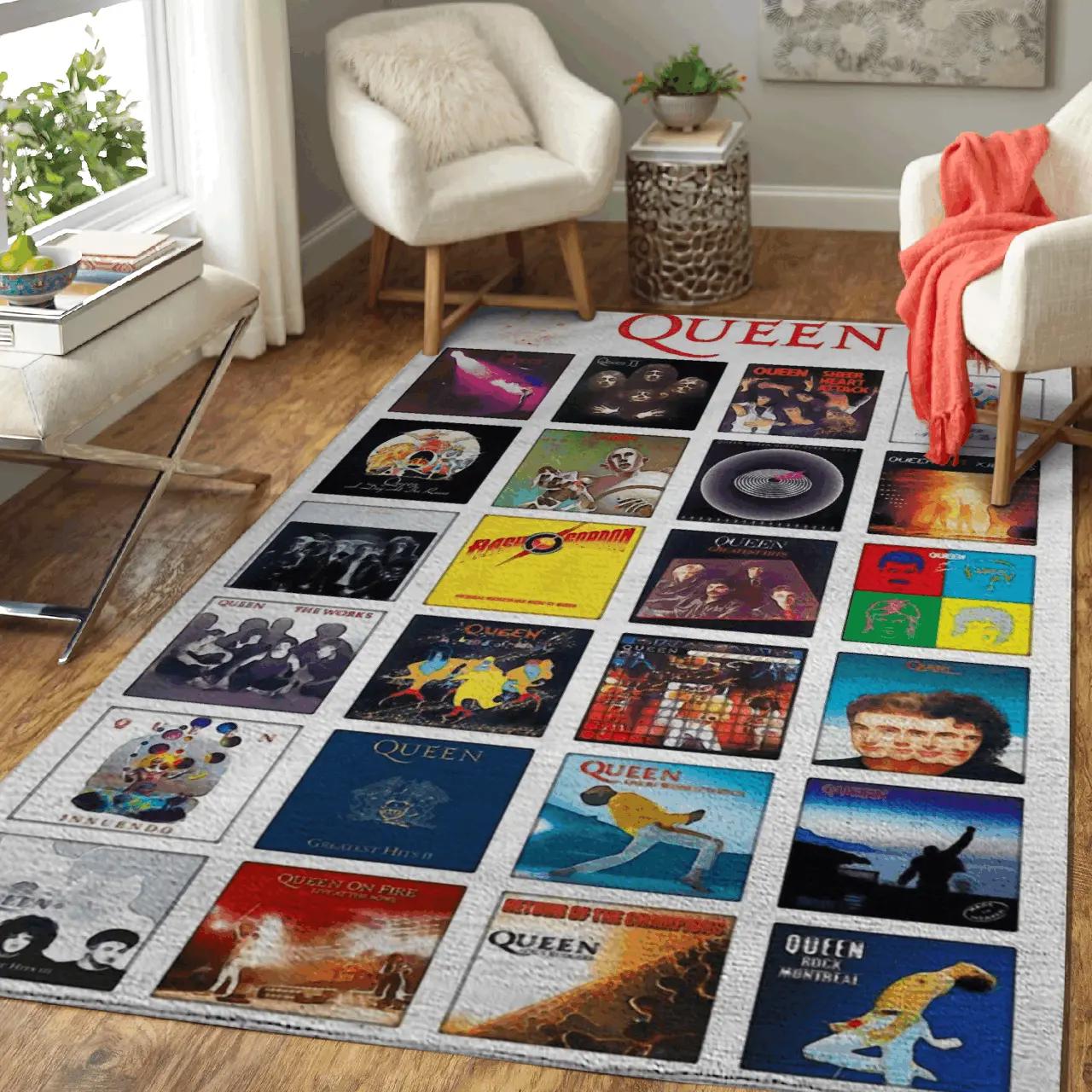 Queen band music playlists song art area rug area rug living room carpet rug regtangle carpet floor decor home decor Rectangle Rug