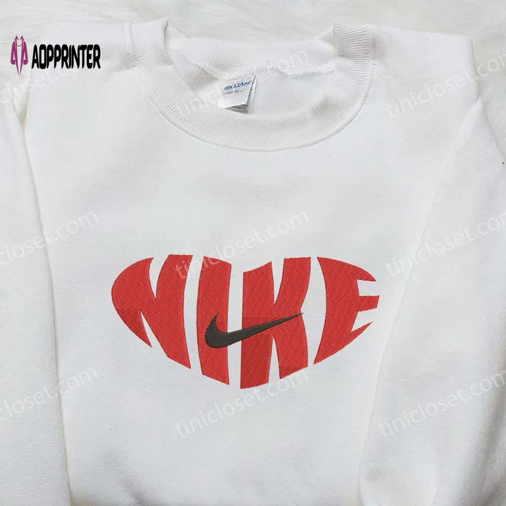 Red heart love x nike swoosh embroidered shirt – nike inspired logo shirt perfect valentine’s day gift Embroidered Shirt