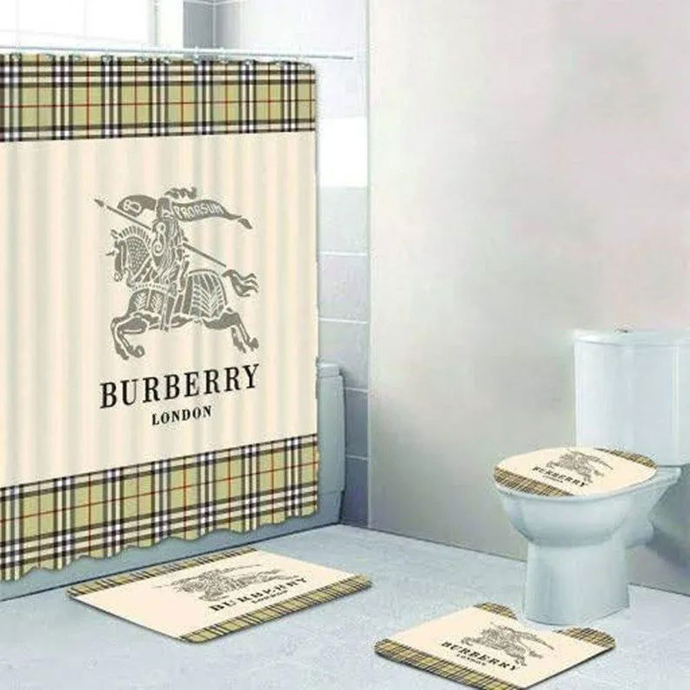 Rugs in living room and bedroom - Burberry london bathroom set hot 2023 luxury shower curtain bath rug mat home decor 302 Bathroom Accessory Sets