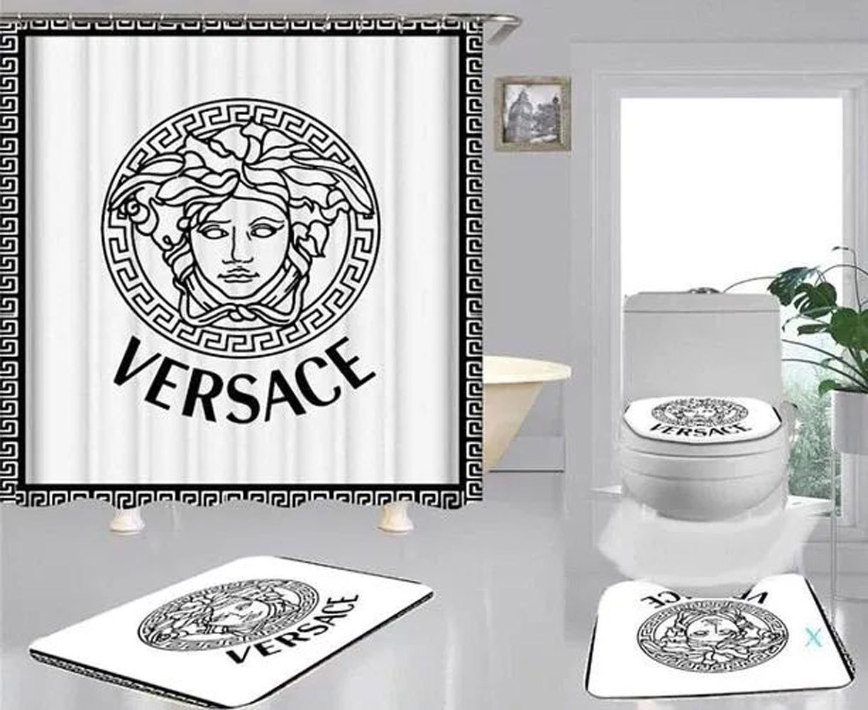 Rugs in living room and bedroom - Gianni versace white bathroom set hot 2023 luxury shower curtain bath rug mat home decor 288 Bathroom Accessory Sets