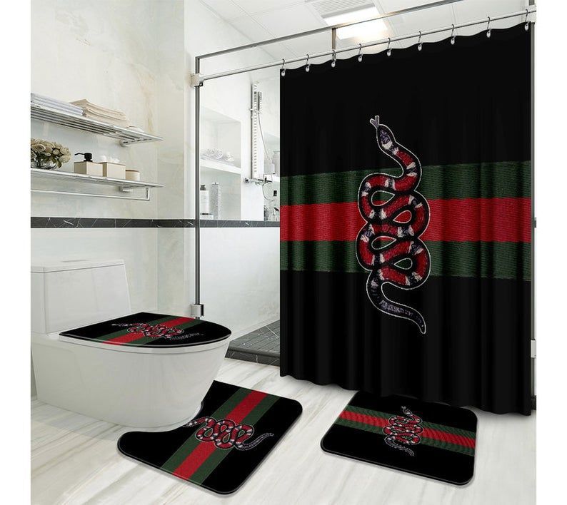 Rugs in living room and bedroom - Gucci snake bathroom set hot 2023 luxury shower curtain bath rug mat home decor 162 Bathroom Accessory Sets