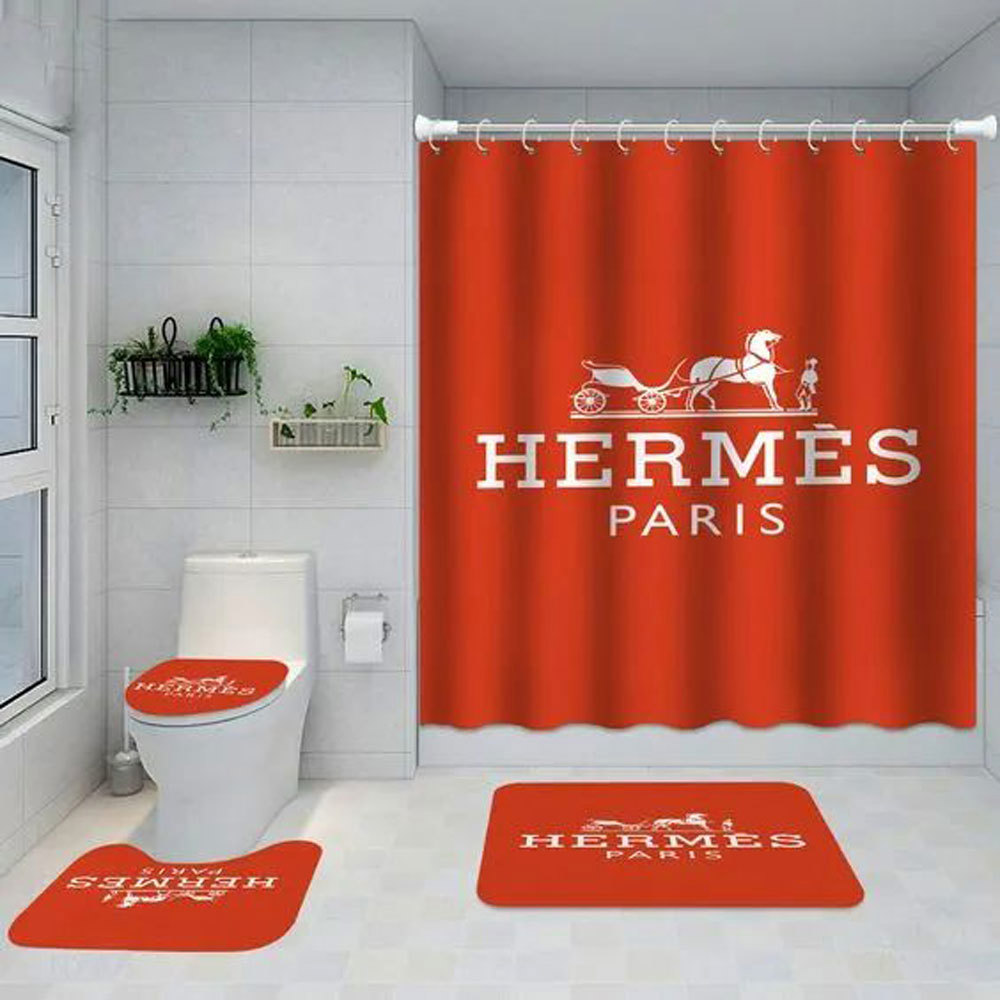 Rugs in living room and bedroom - Hermes paris bathroom set hot 2023 luxury shower curtain bath rug mat home decor 301 Bathroom Accessory Sets