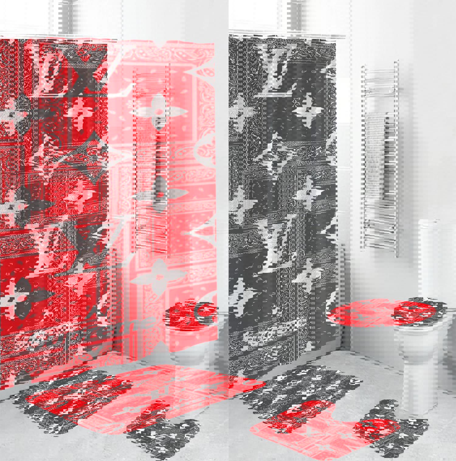 Rugs in living room and bedroom - Louis vuitton lv supreme bathroom set hot 2023 luxury shower curtain bath rug mat home decor 111 Bathroom Accessory Sets