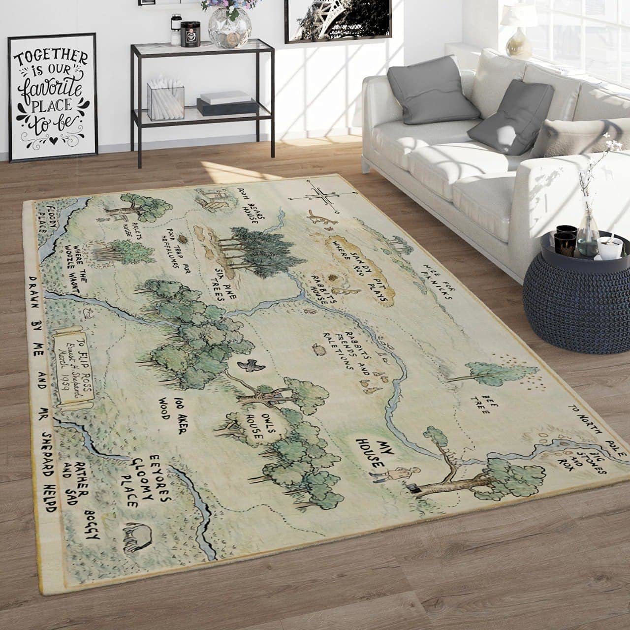 Rugs in living room and bedroom 100 acre wood map winnie the jungle rug Rectangle Rug