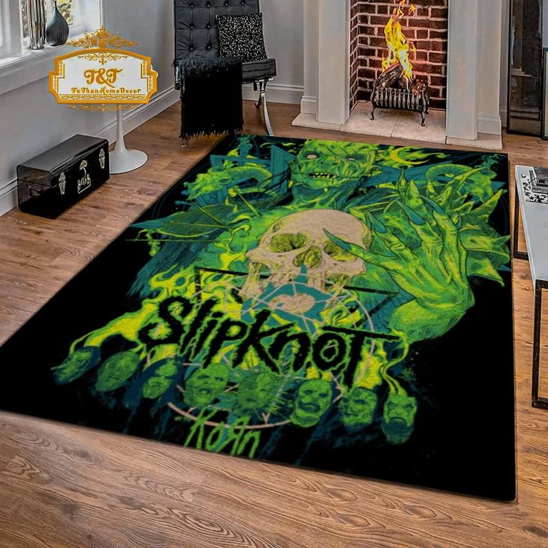 Rugs in living room and bedroom green s-slipknot rug- skull tapestry carpet - modern s-slipknot rock music rug- brand new slipknot rug- baby birthday gift home decor Rectangle Rug